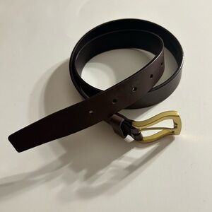 VINTAGE LIZ CLAIBORNE (1999) CHOCOLATE BROWN LEATHER GOLD TONE BUCKLE BELT LARGE